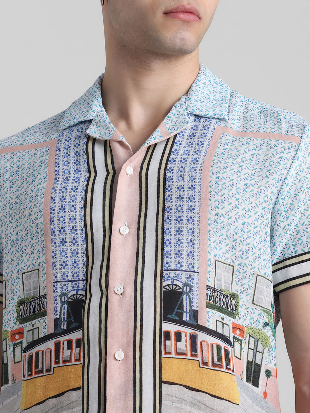 Blue Printed Short Sleeves Shirt - Image 5