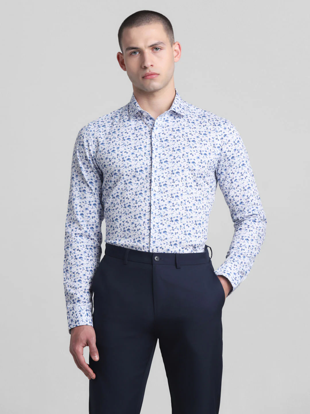 White Floral Print Full Sleeves Shirt - Image 2