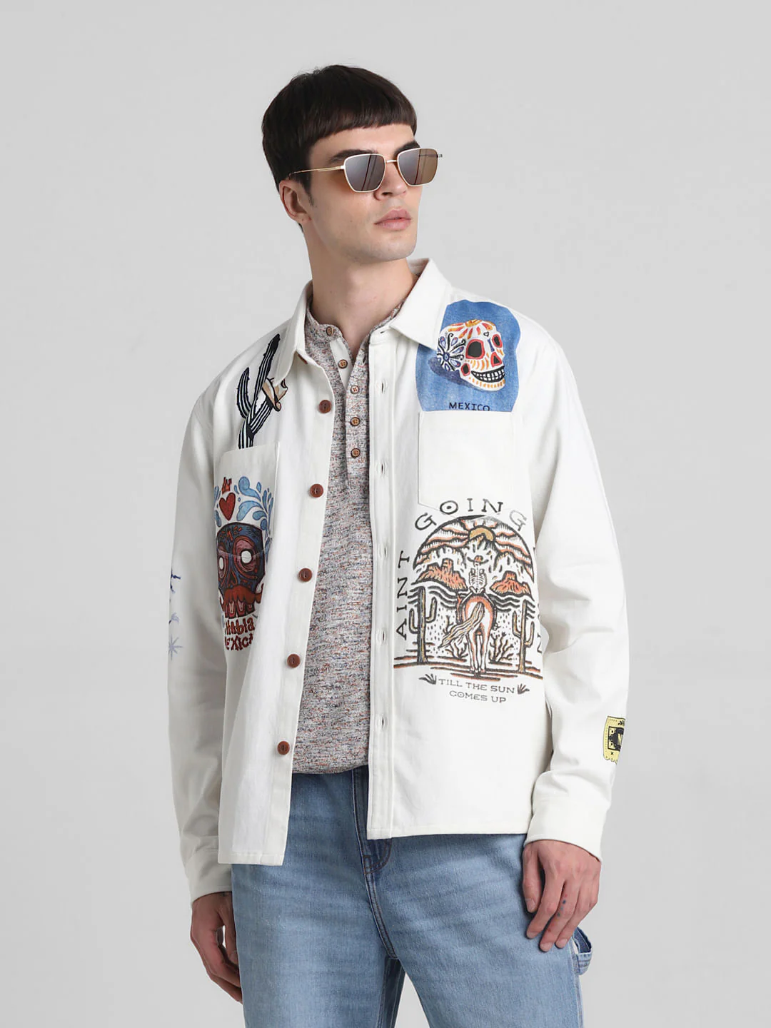White Graphic Print Oversized Shirt
