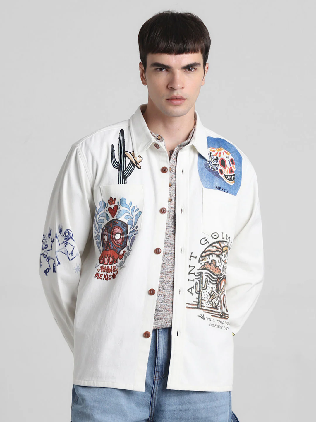 White Graphic Print Oversized Shirt - Image 2