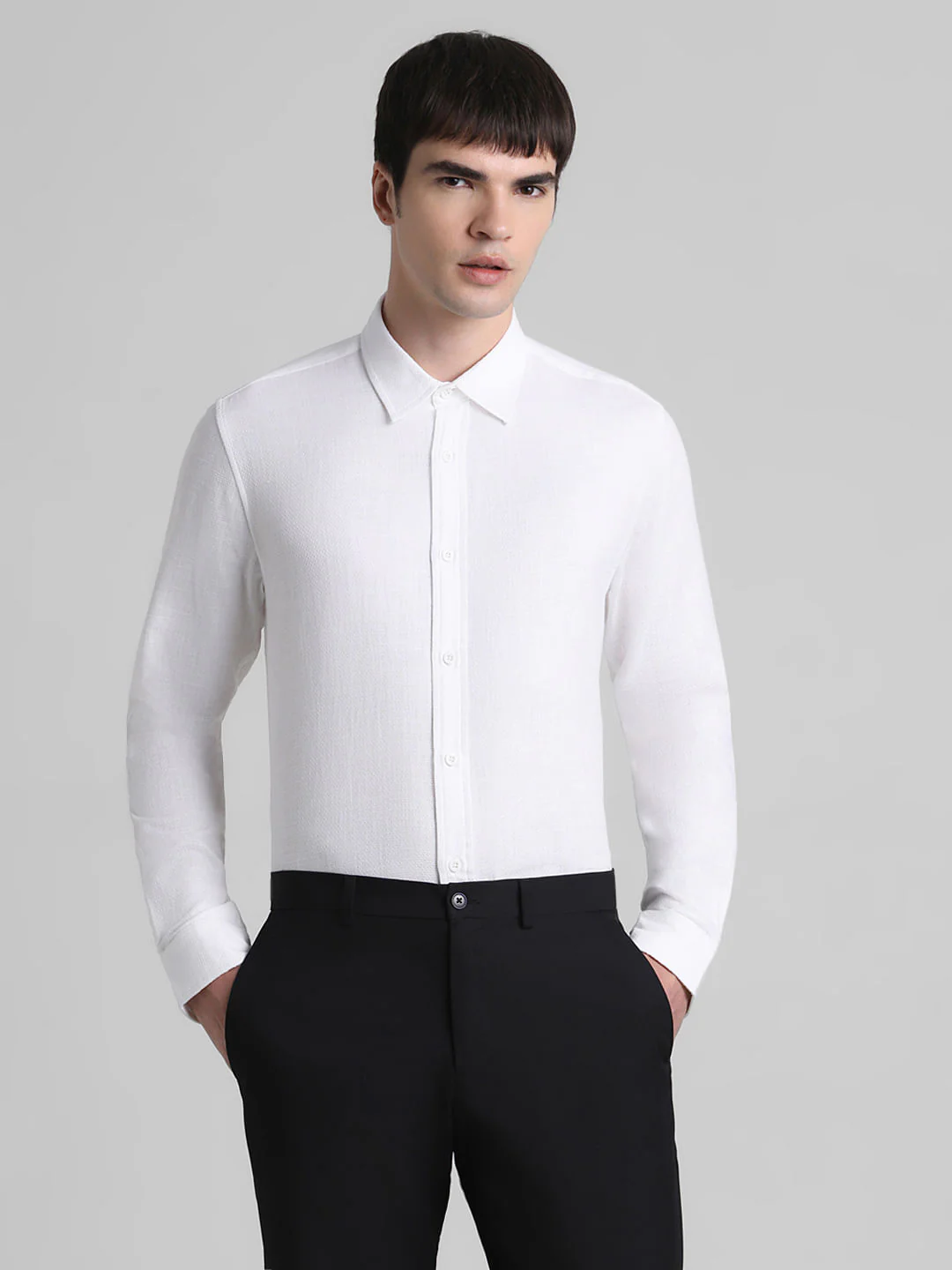 White Dobby Cotton Full Sleeves Shirt - Image 2