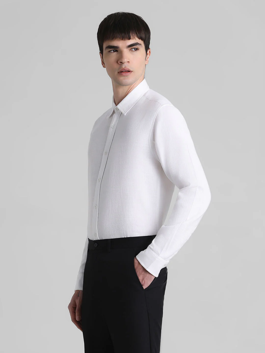 White Dobby Cotton Full Sleeves Shirt - Image 3