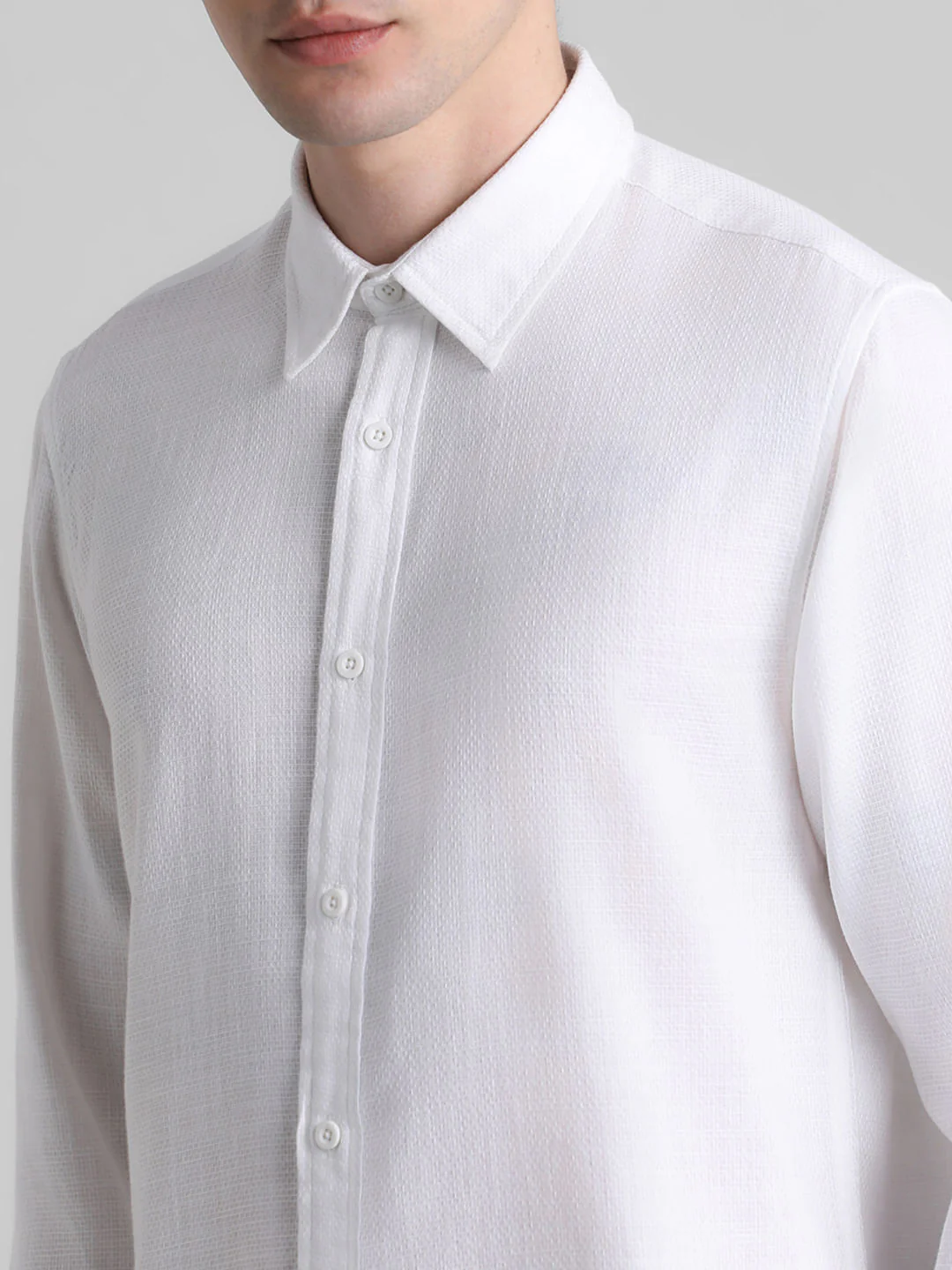 White Dobby Cotton Full Sleeves Shirt - Image 5