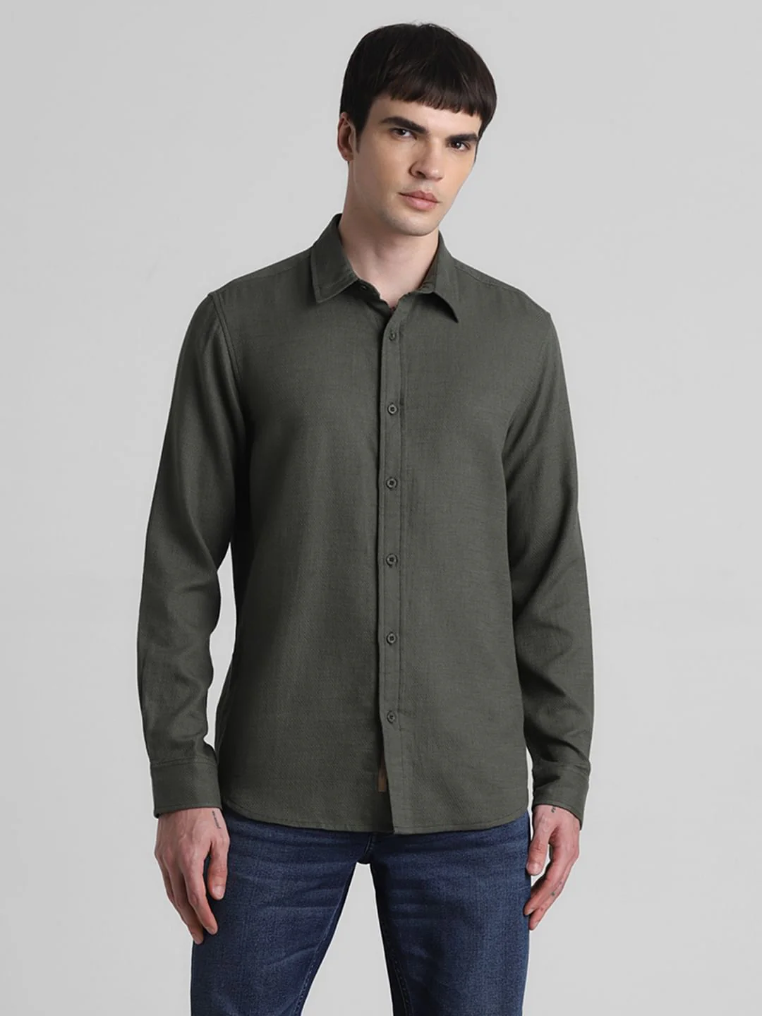 Green Dobby Cotton Full Sleeves Shirt - Image 2