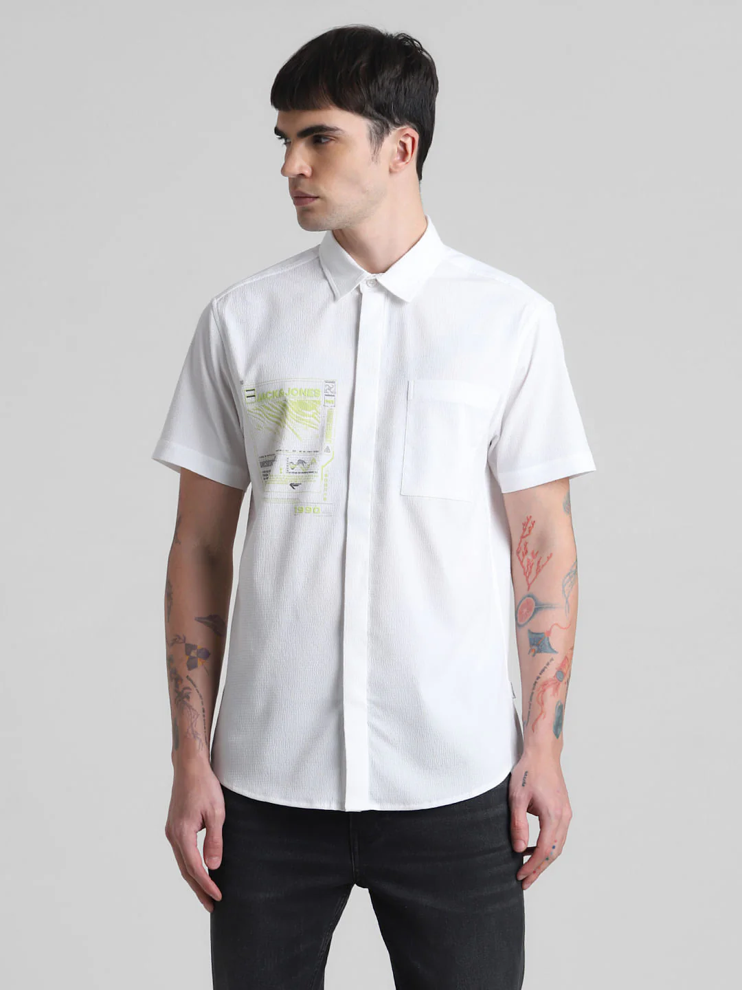 White Printed Short Sleeves Shirt - Image 2