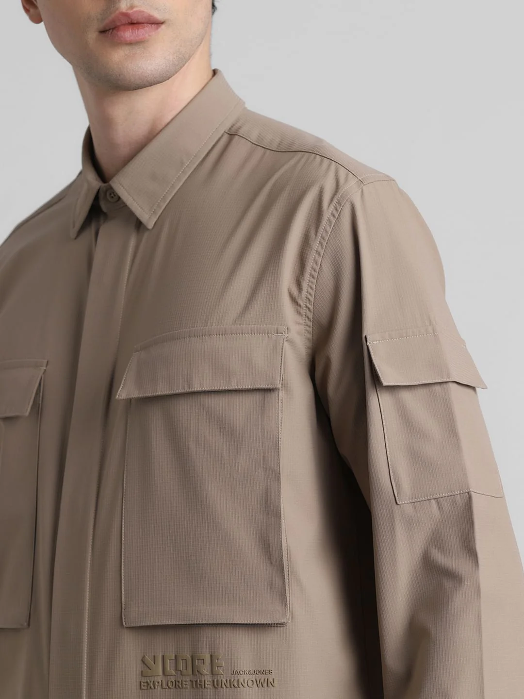 Beige Oversized Pocket Shirt - Image 5