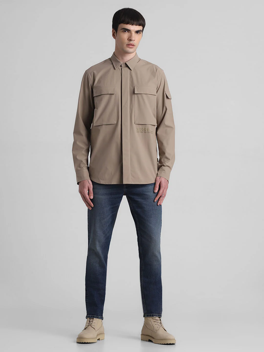Beige Oversized Pocket Shirt - Image 6