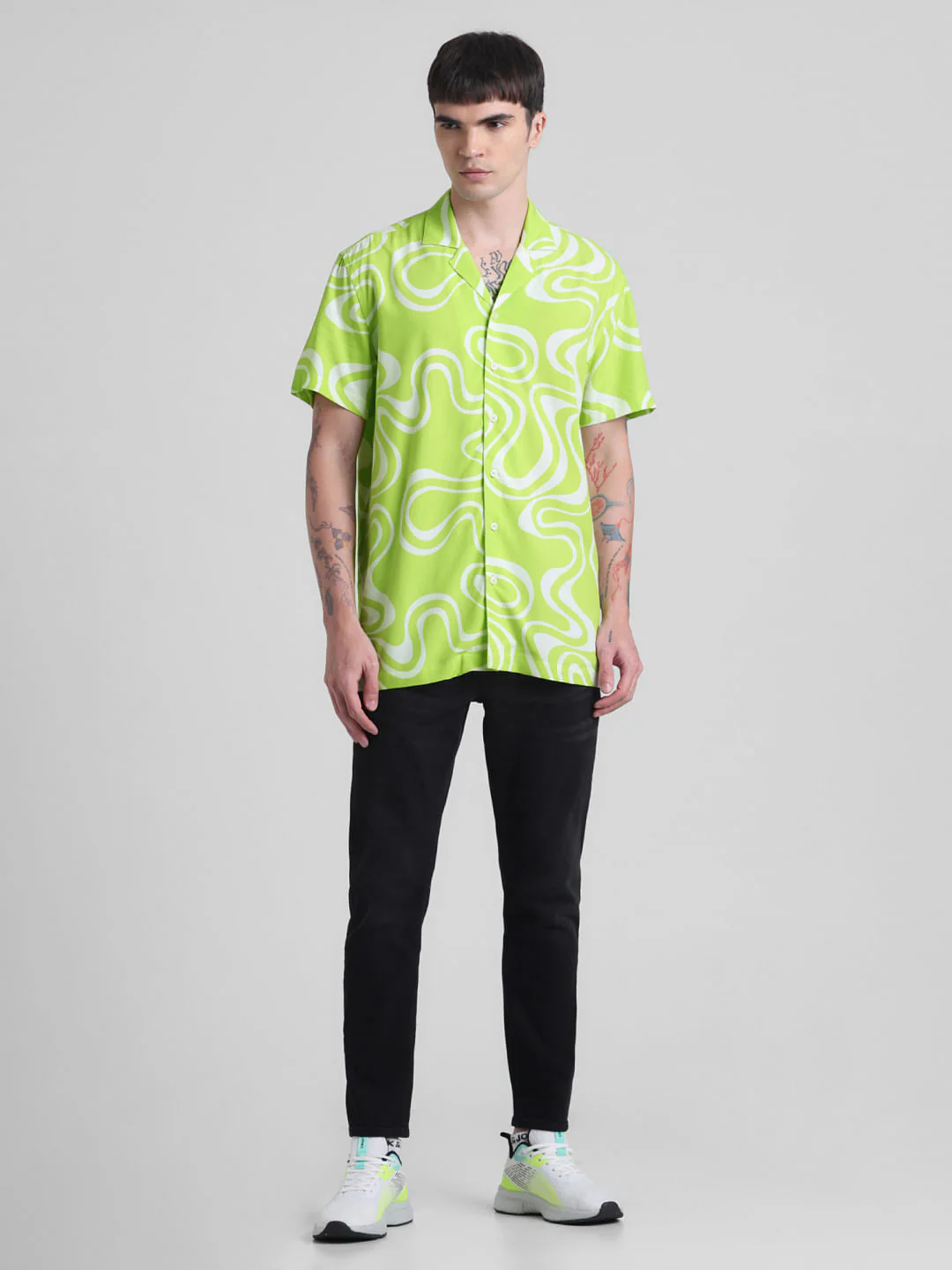 Neon Green Abstract Print Shirt - Image 6