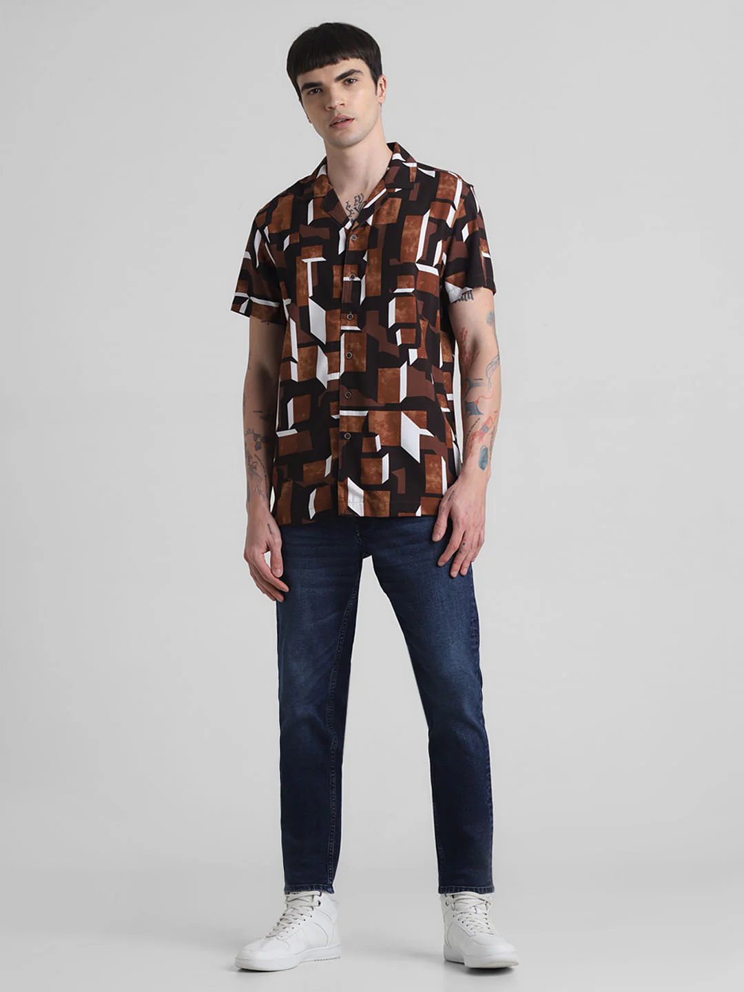 Brown Printed Short Sleeves Shirt - Image 6