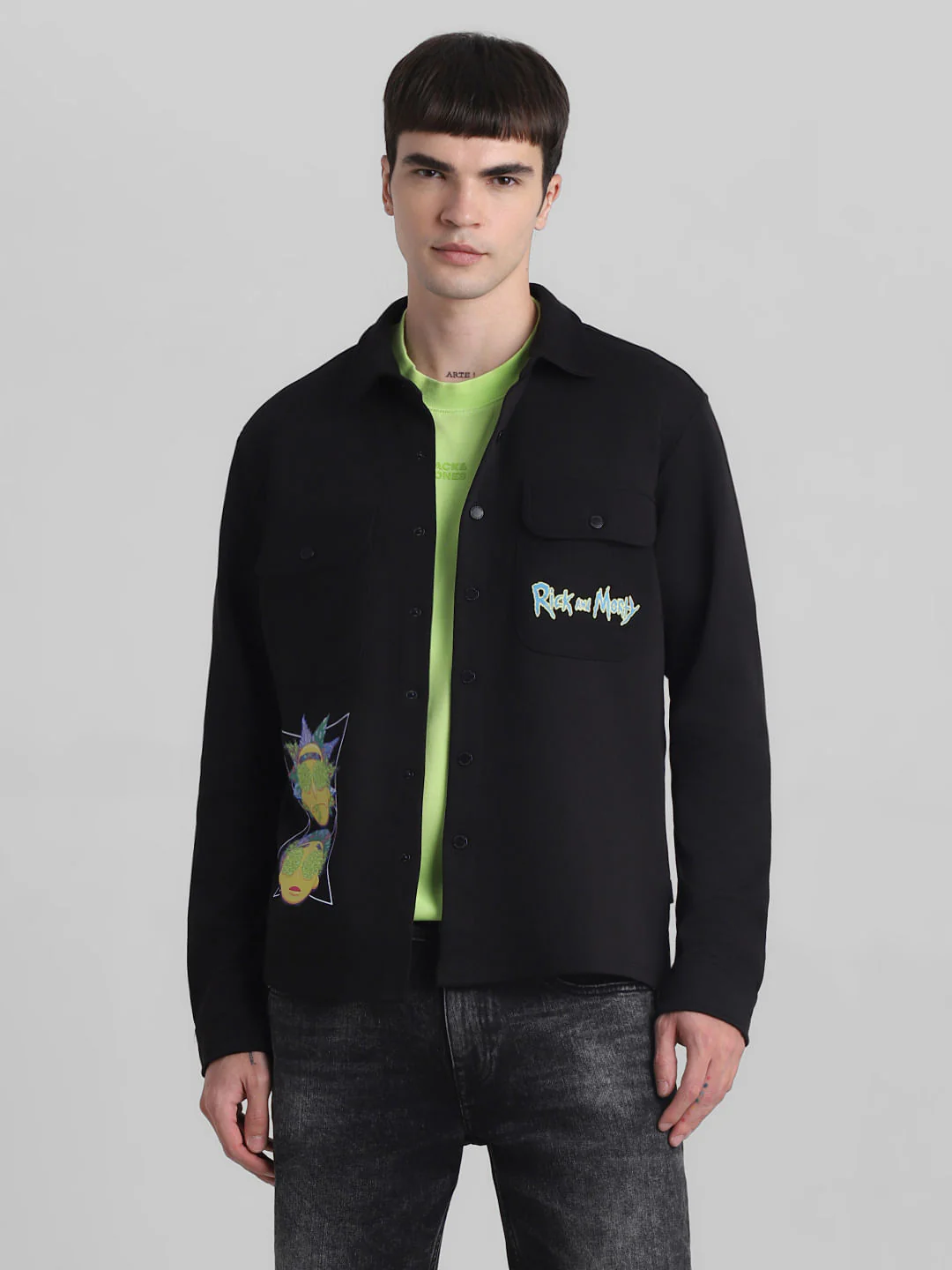 RICK & MORTY Black Printed Knitted Shirt - Image 2