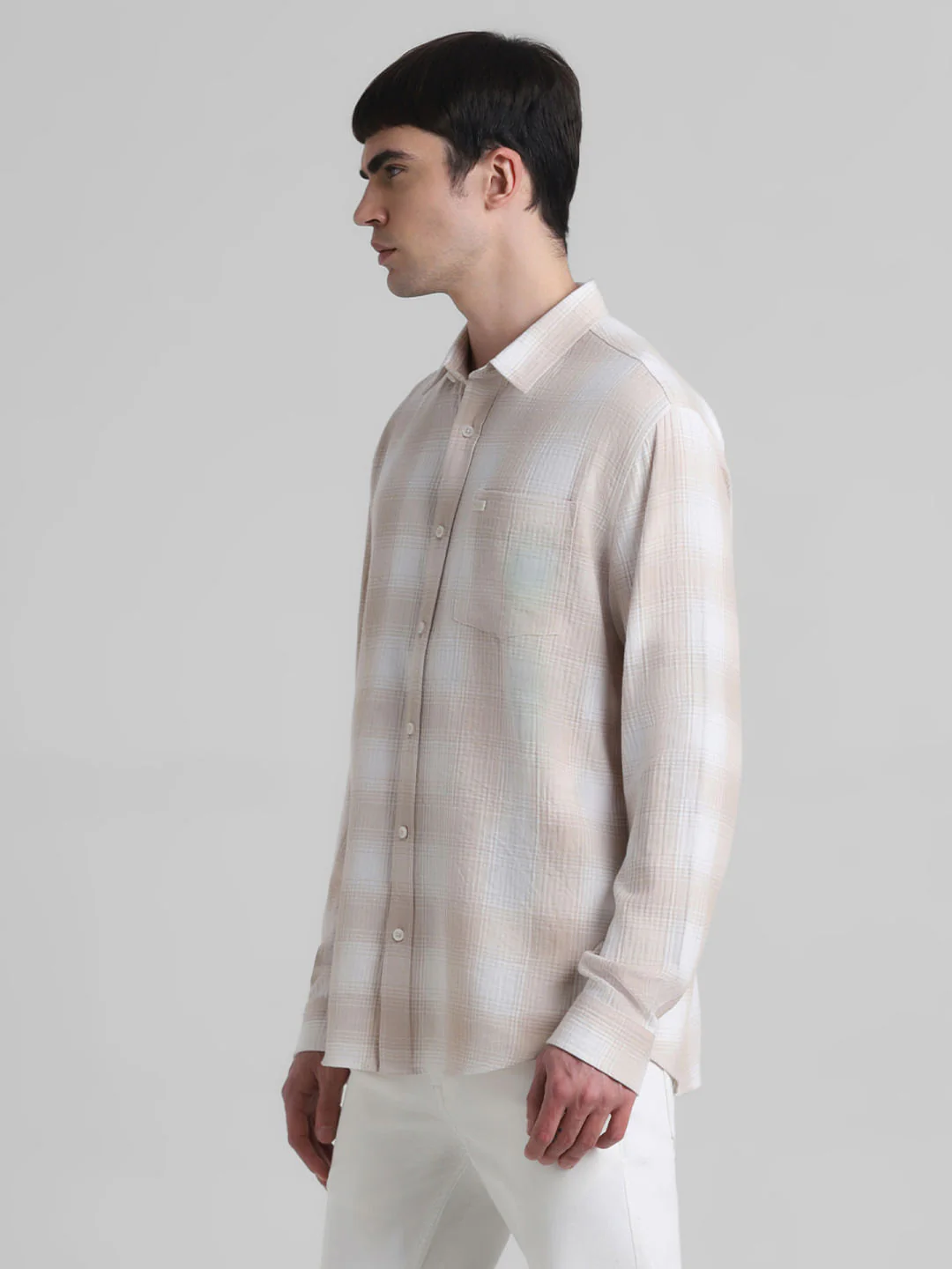 Brown Cotton Check Oversized Shirt - Image 3