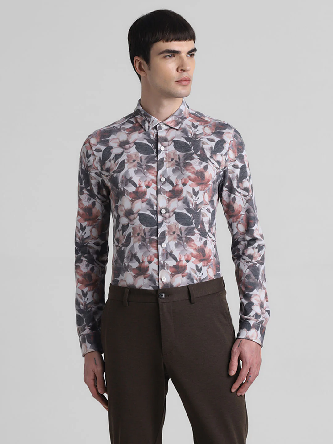 Grey Floral Full Sleeves Shirt - Image 2
