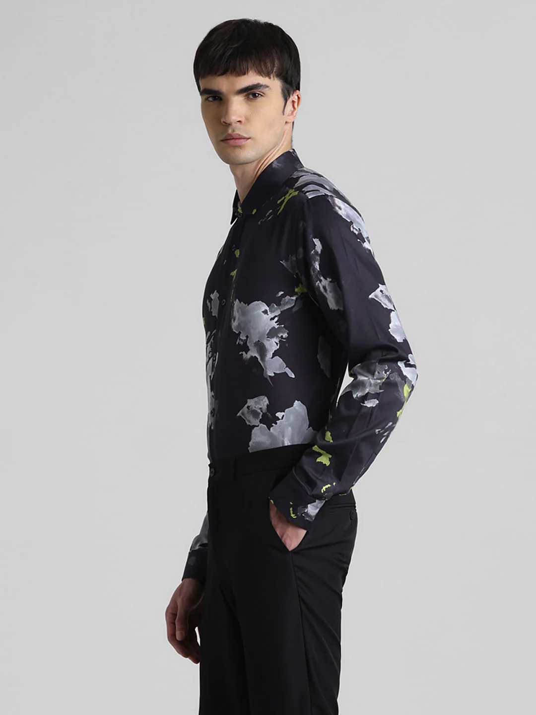 Black Floral Full Sleeves Shirt - Image 3
