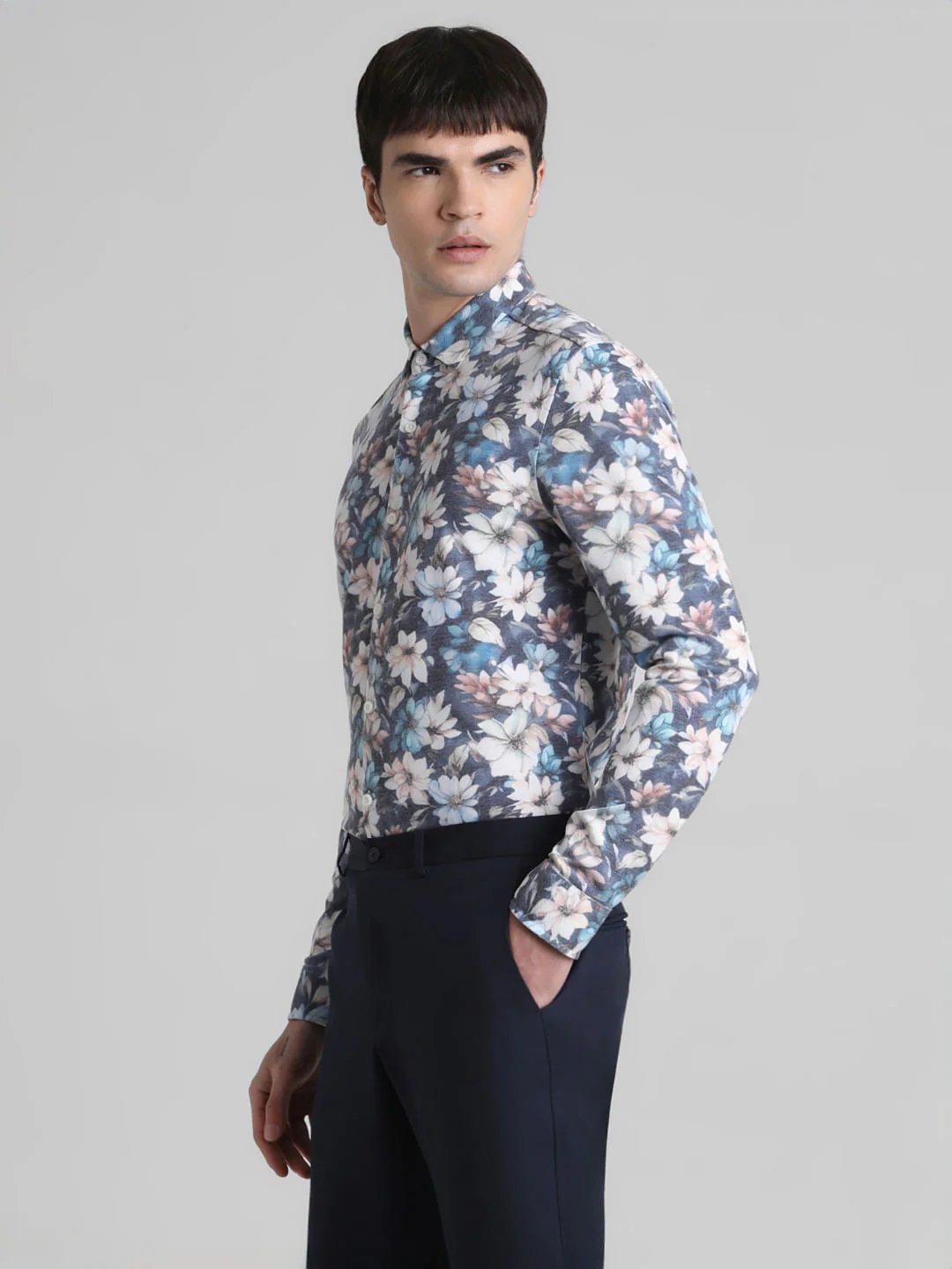 Grey Floral Full Sleeves Shirt - Image 2
