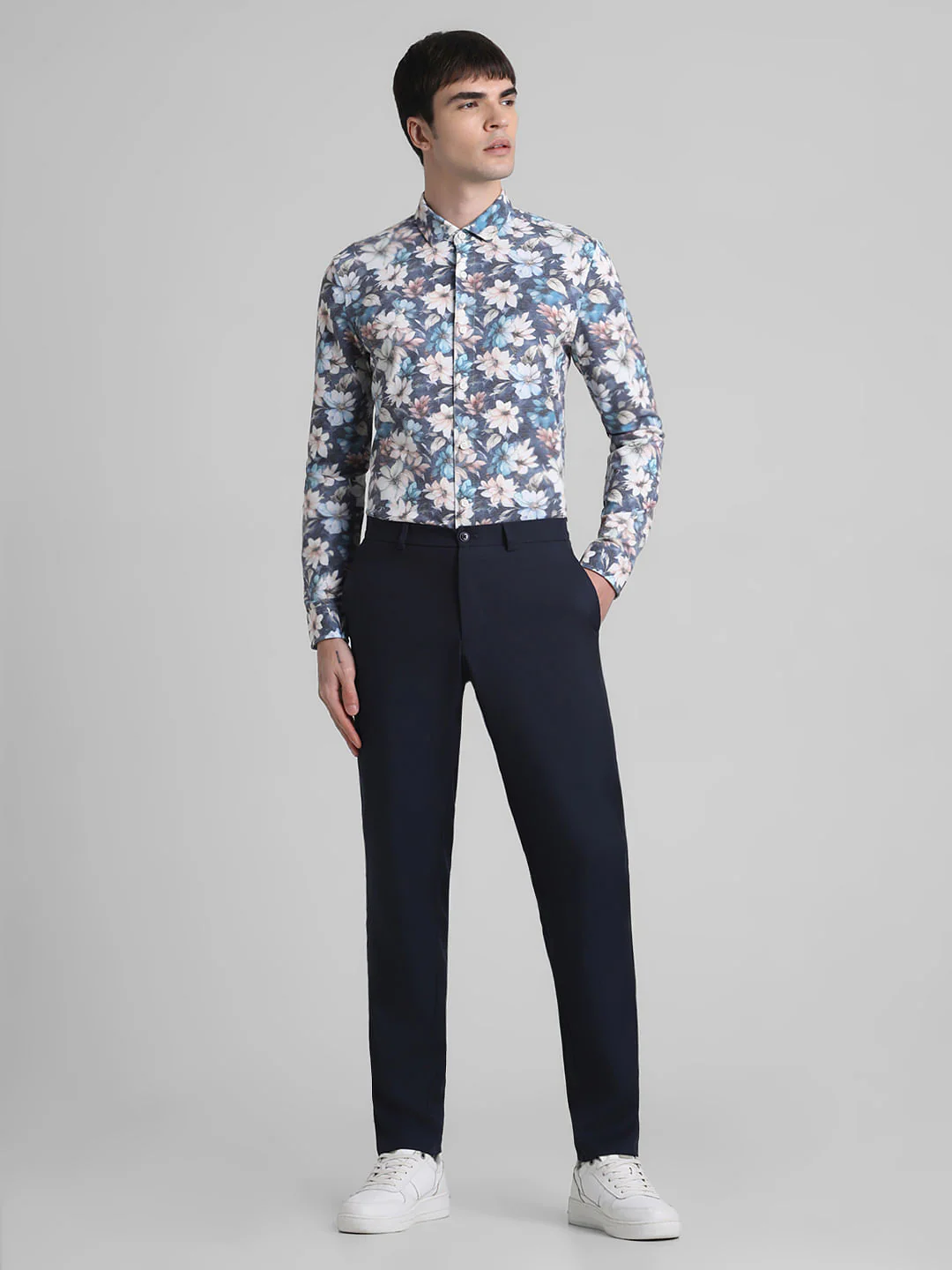 Grey Floral Full Sleeves Shirt - Image 5