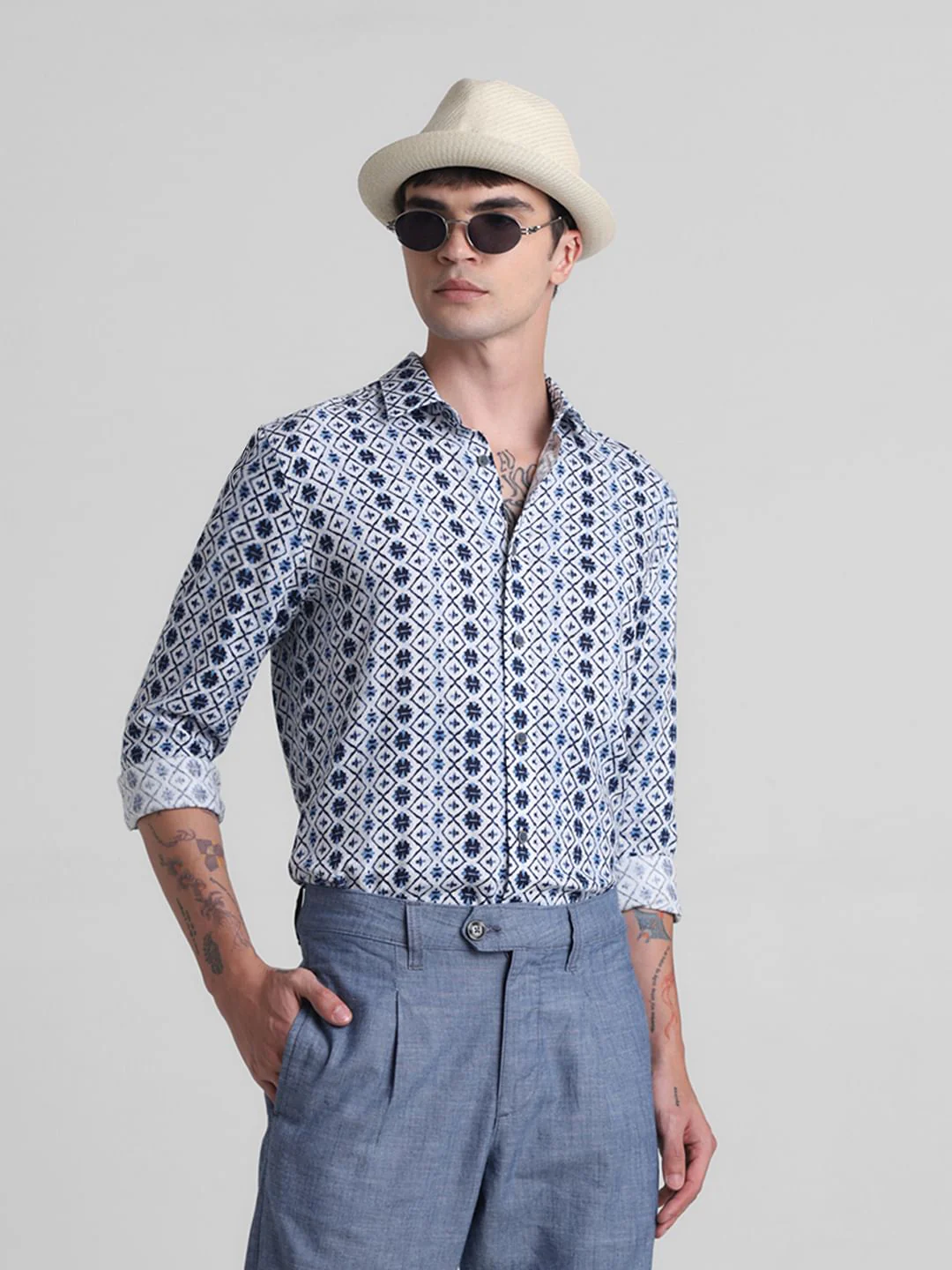 Blue Printed Full Sleeves Shirt