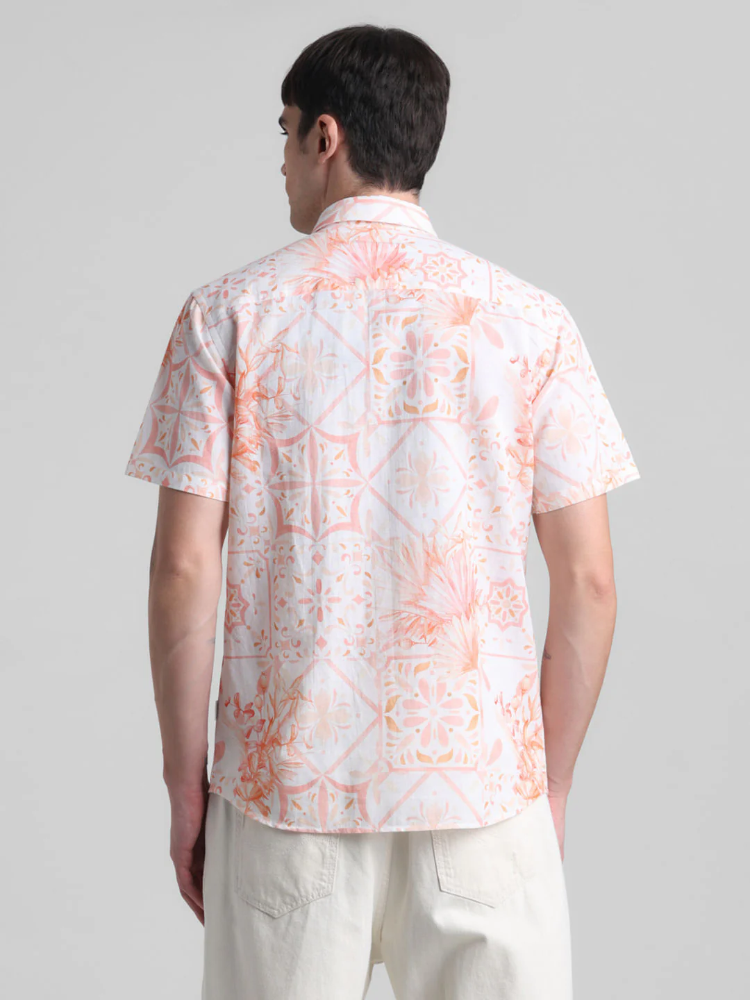 Peach Linen Blend Printed Shirt - Image 4