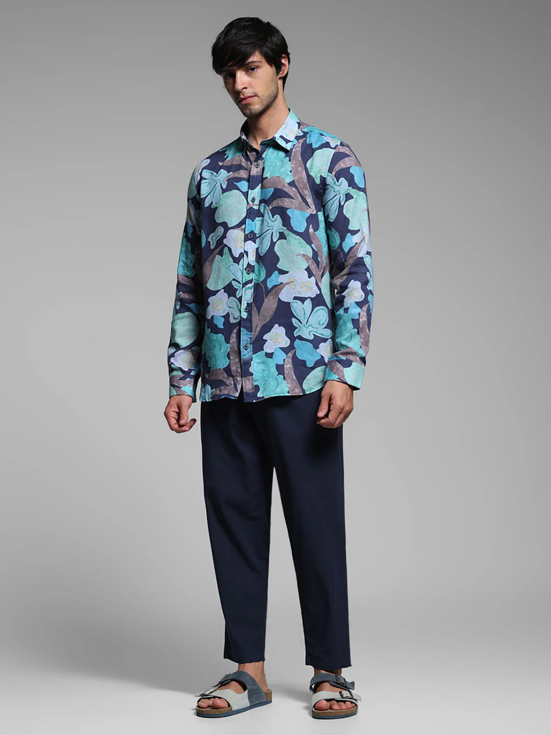 Blue Floral Lyocell Linen Shirt - Image 6