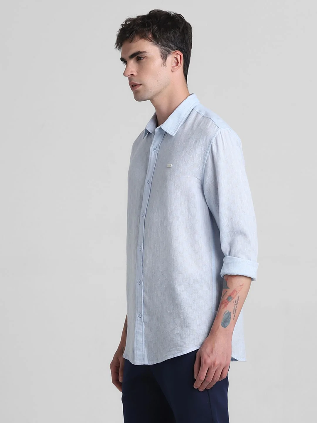 Light Blue Linen Full Sleeves Shirt - Image 3