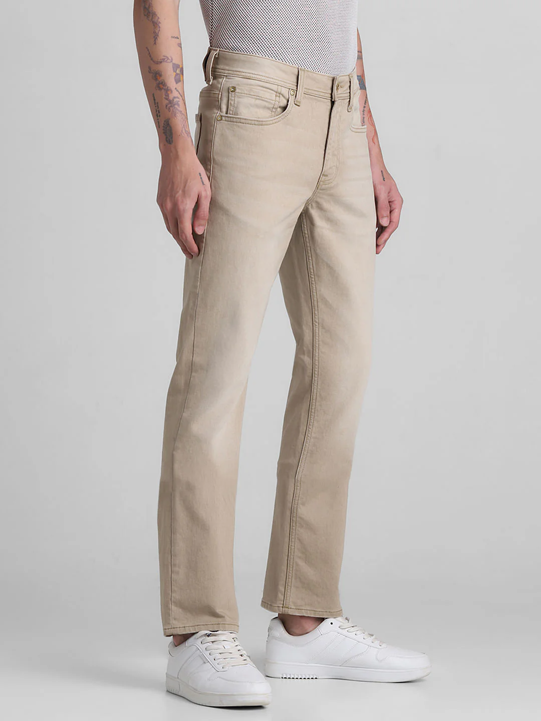 Beige Mid Rise Clark Regular Fit Jeans - Image 2