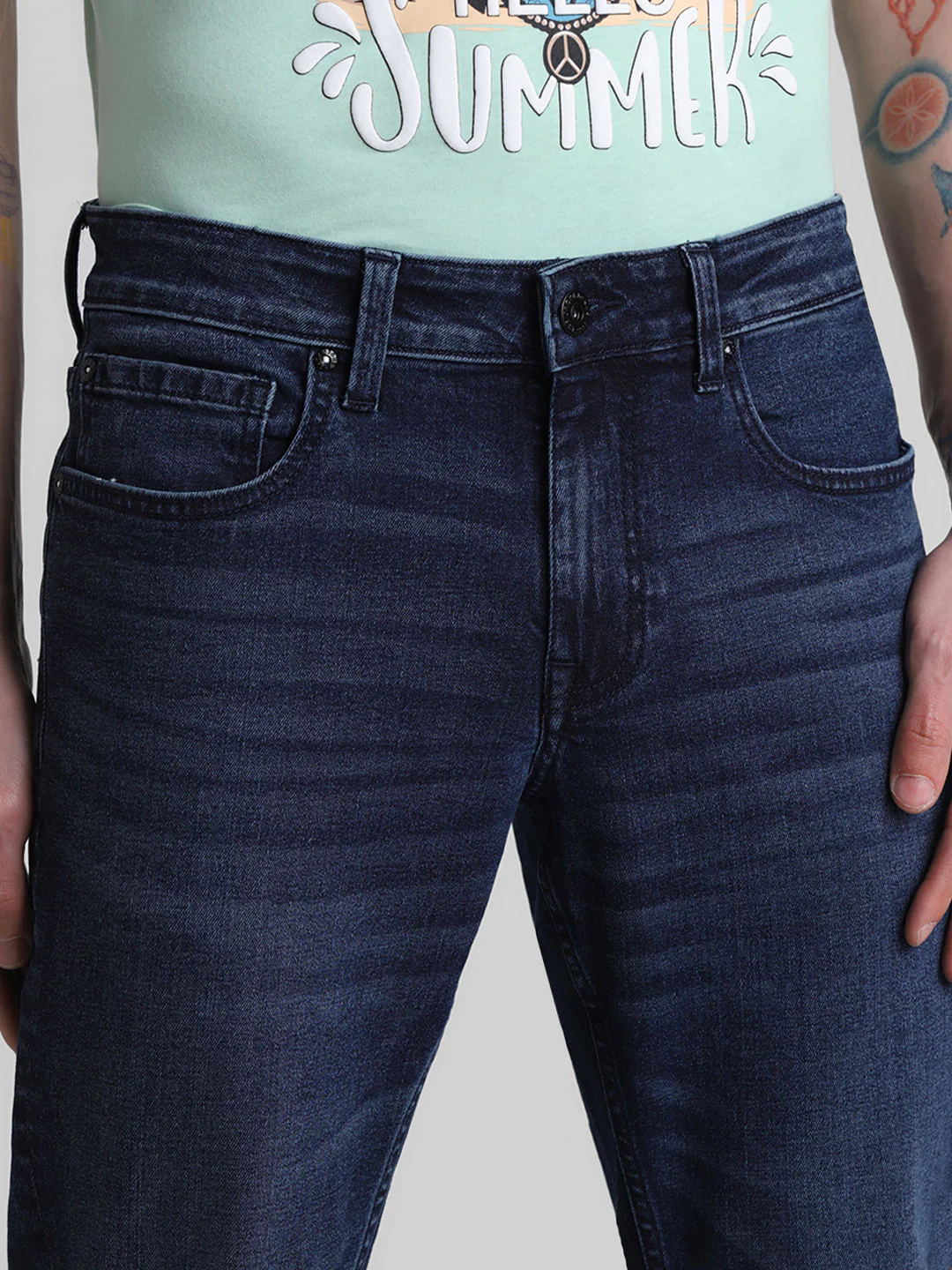 Dark Blue Mid Rise Brak Slim Fit Jeans - Image 4