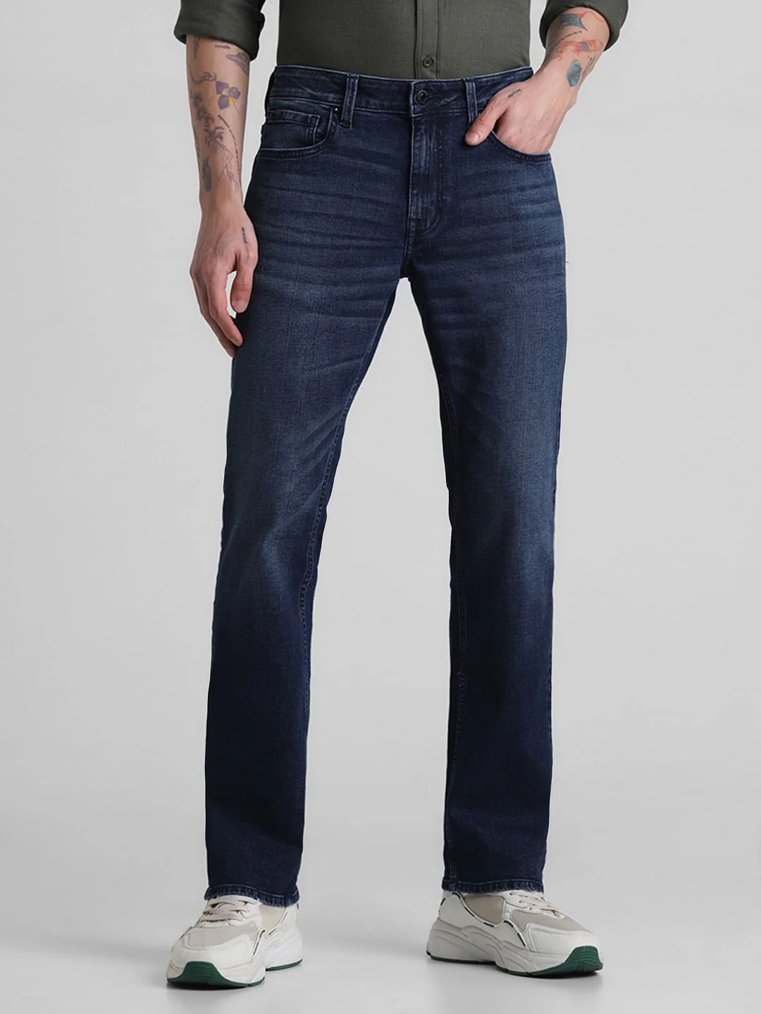 Dark Blue Mid Rise Clark Regular Fit Jeans