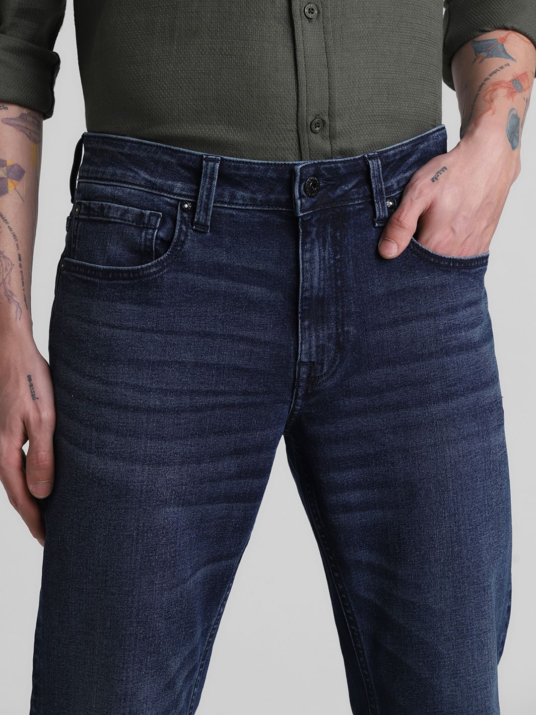 Dark Blue Mid Rise Clark Regular Fit Jeans - Image 4