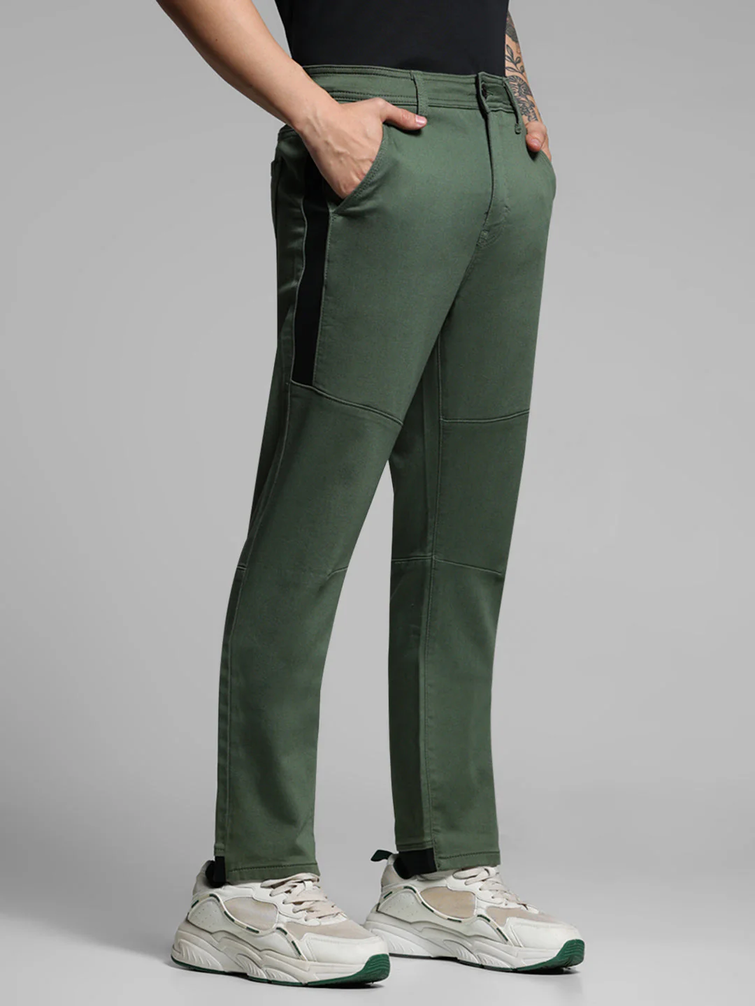 Olive Green Cut & Sew Anti Fit Jeans - Image 2