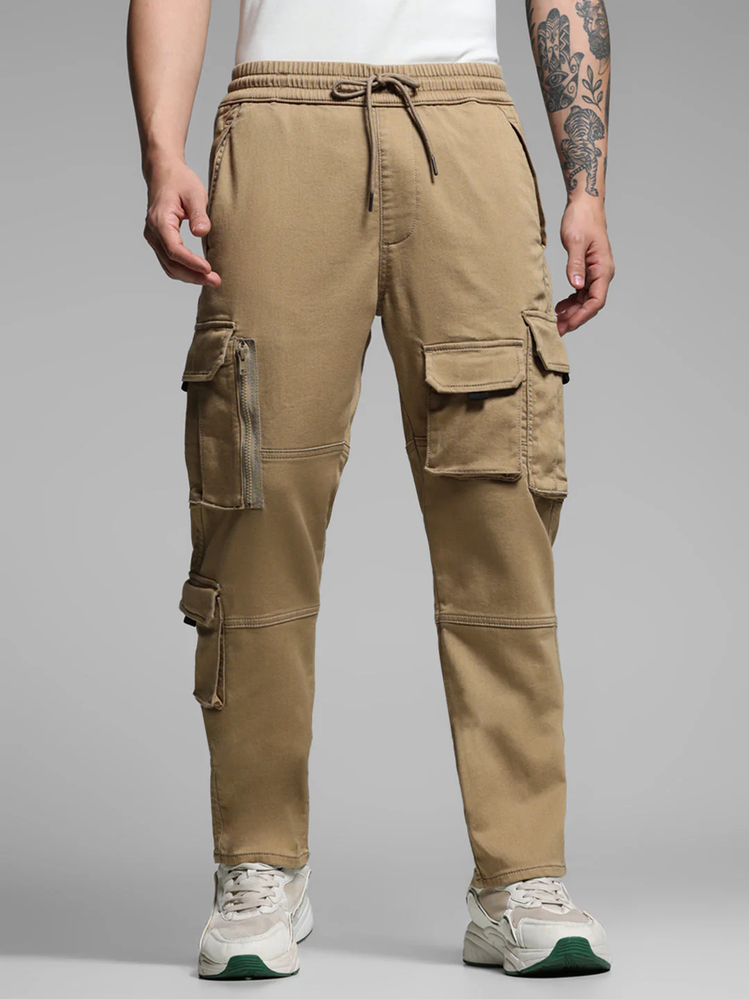 Beige 6 Pocket Anti Fit Joggers