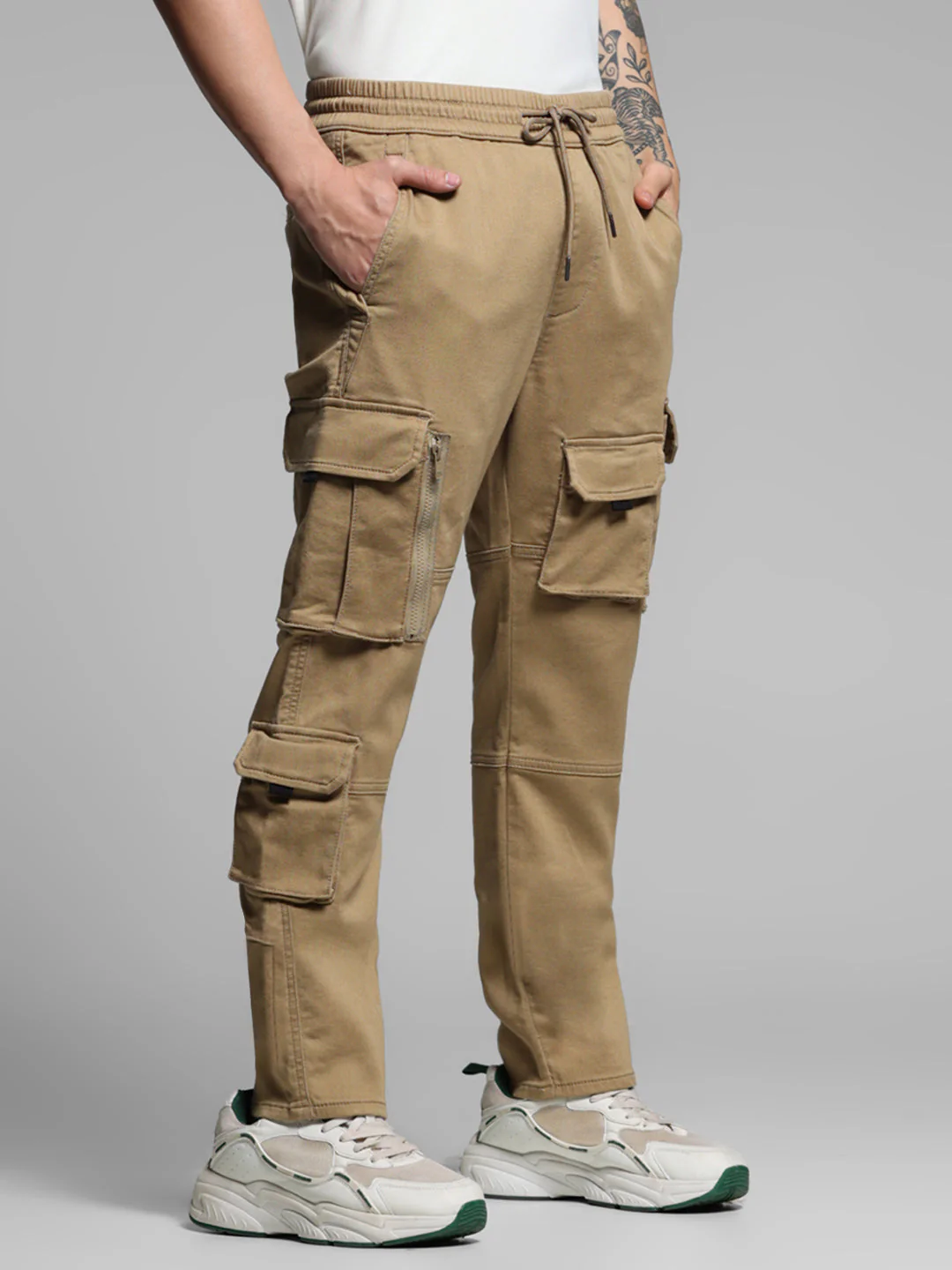 Beige 6 Pocket Anti Fit Joggers - Image 2