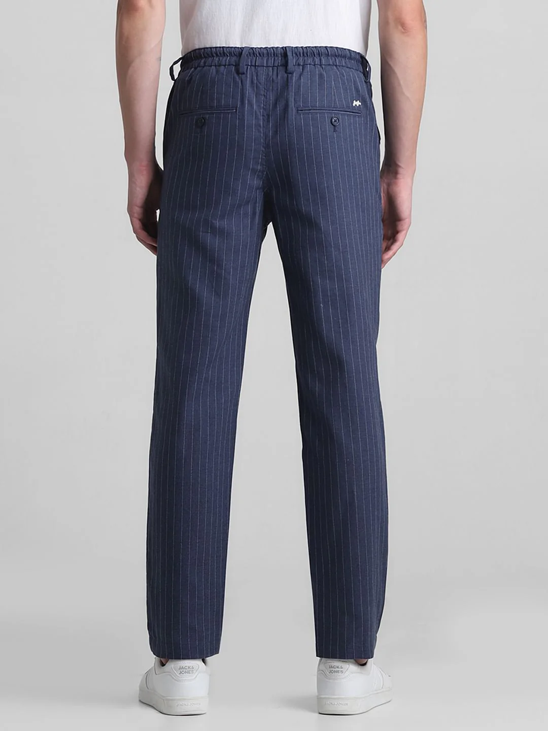 Navy Blue Mid Rise Striped Cotton Pants - Image 3