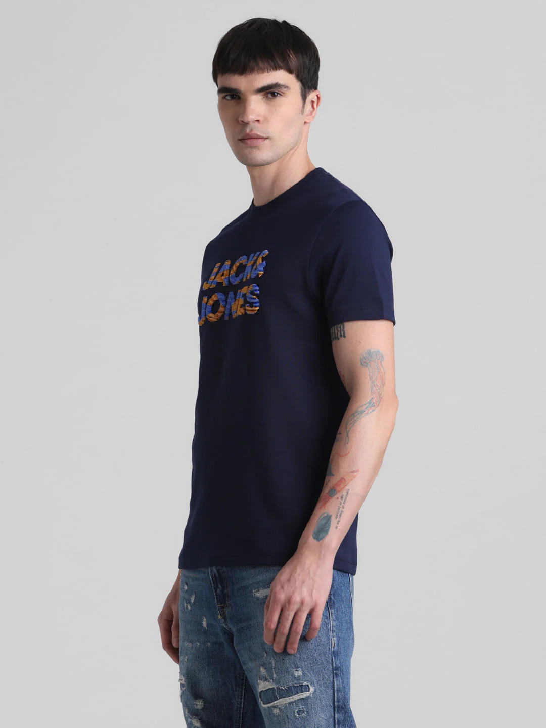 Dark Blue Logo Print Crew Neck T-shirt - Image 3
