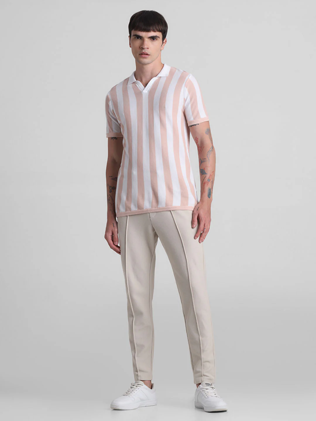 Peach Striped Knitted Polo - Image 6