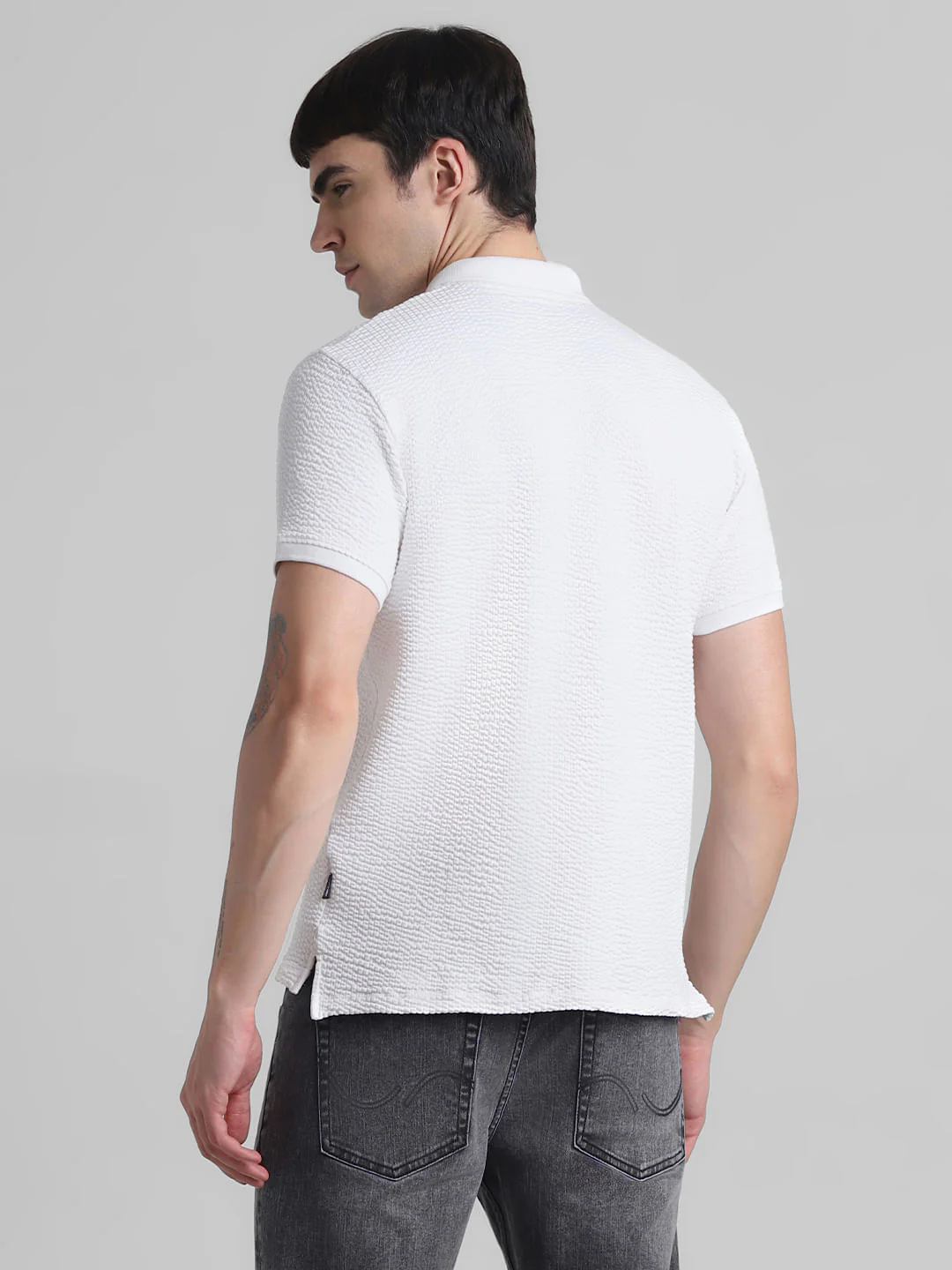 White Textured Polo T-shirt - Image 4
