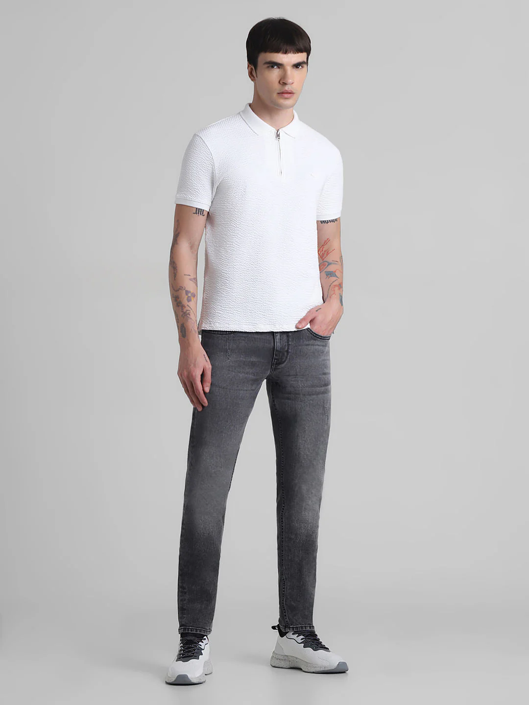 White Textured Polo T-shirt - Image 6