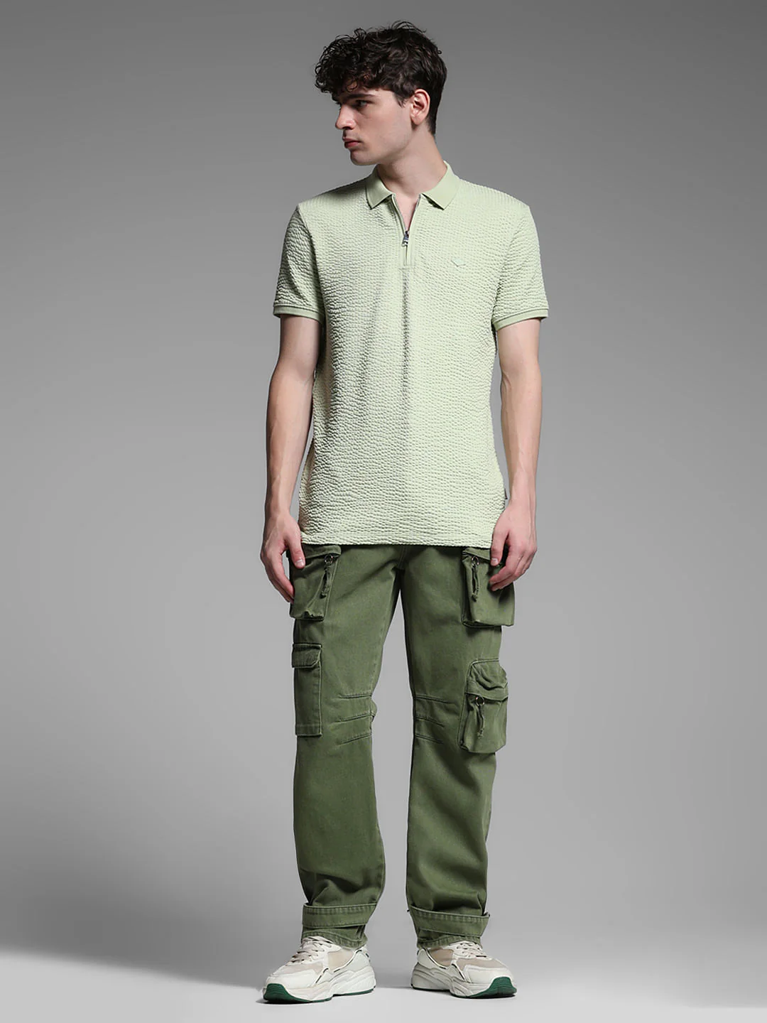 Green Zip Collar Cotton Polo - Image 6