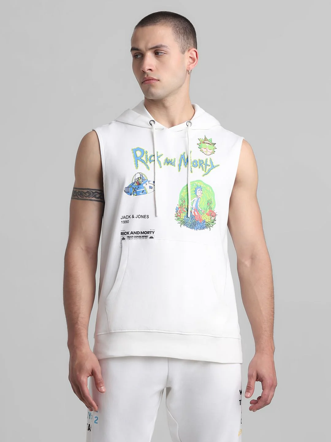 RICK & MORTY White Printed Hooded Vest - Image 2