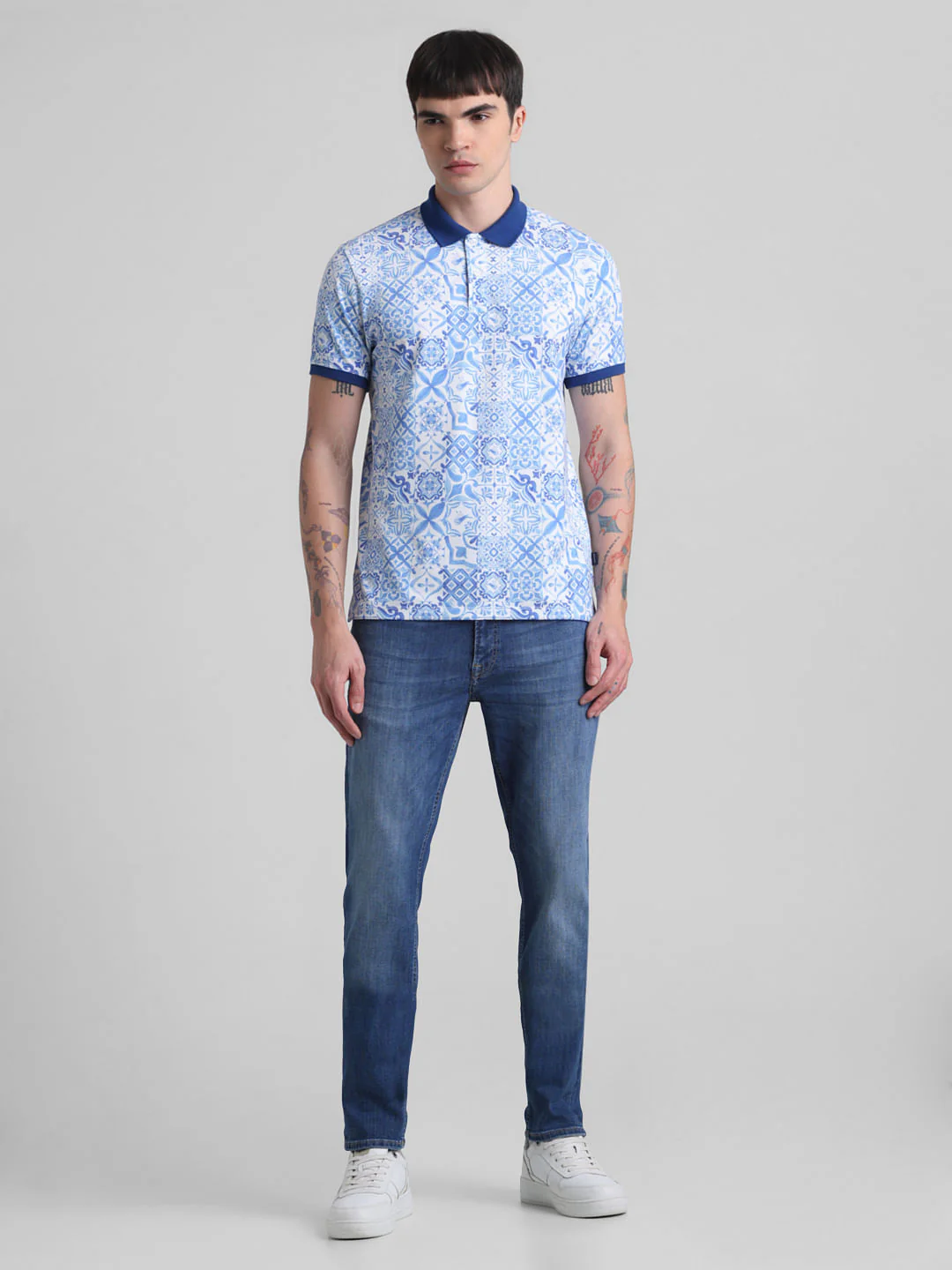 Light Blue Printed Polo T-shirt - Image 6