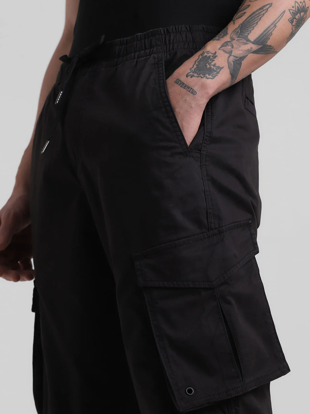 Black 6 Pocket Regular Fit Cargos - Image 4