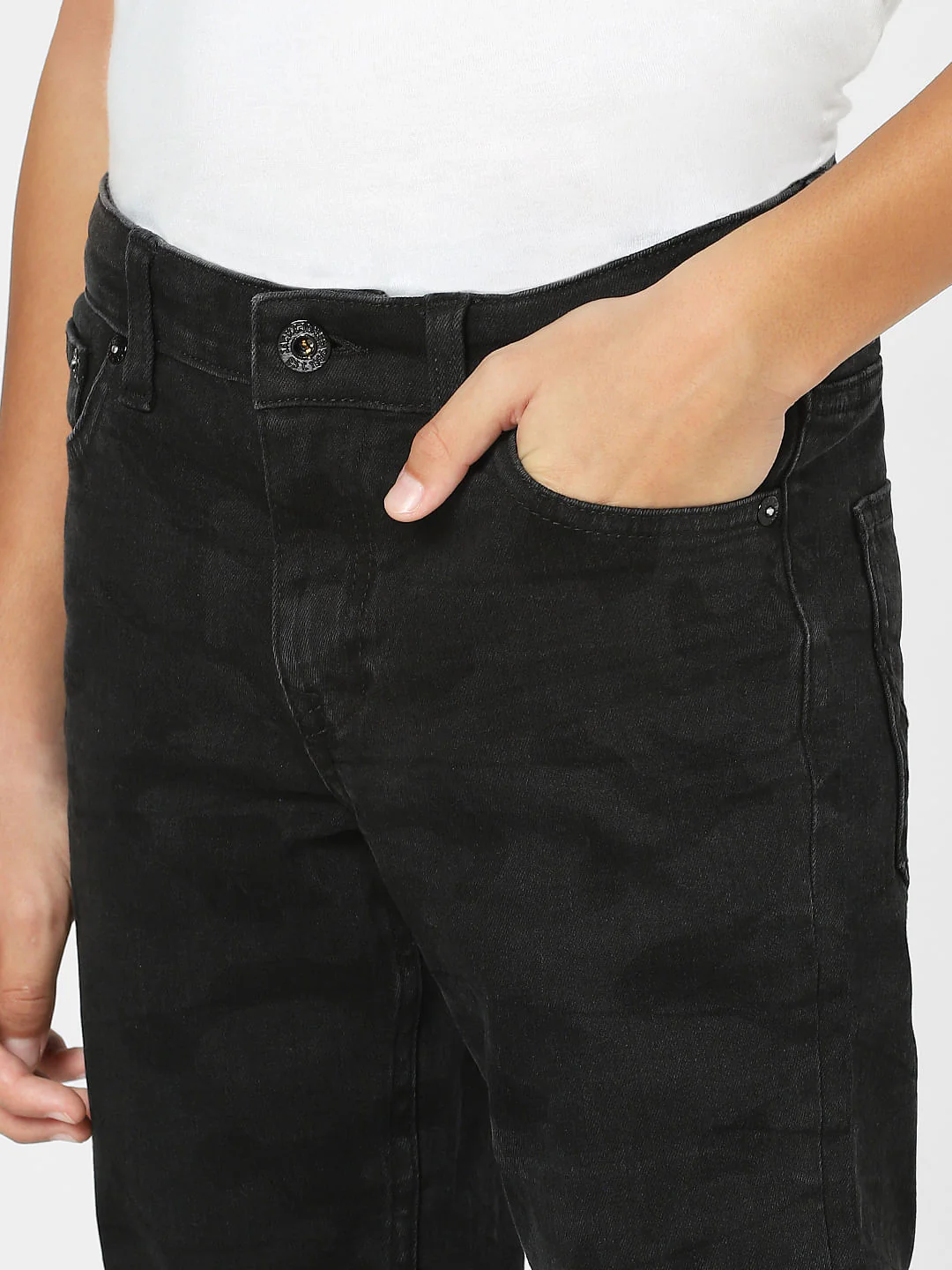 Boys Black Mid Rise Camo Print Regular Fit Jeans - Image 5