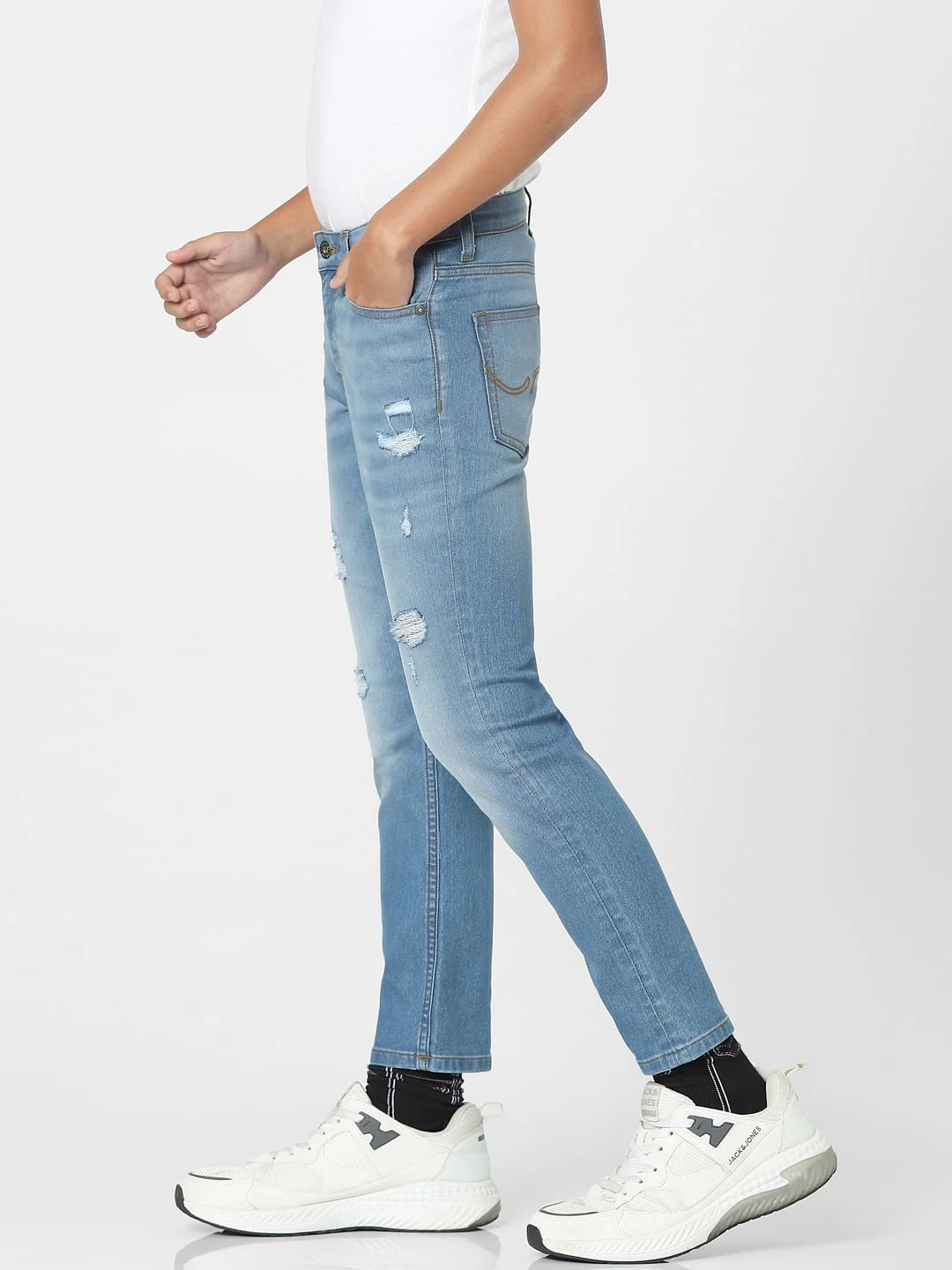 Light Blue Mid Rise Distressed Regular Jeans - Image 3
