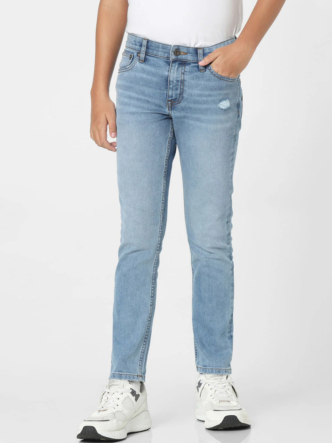 Light Blue Mid Rise Distressed Regular Jeans - Image 2