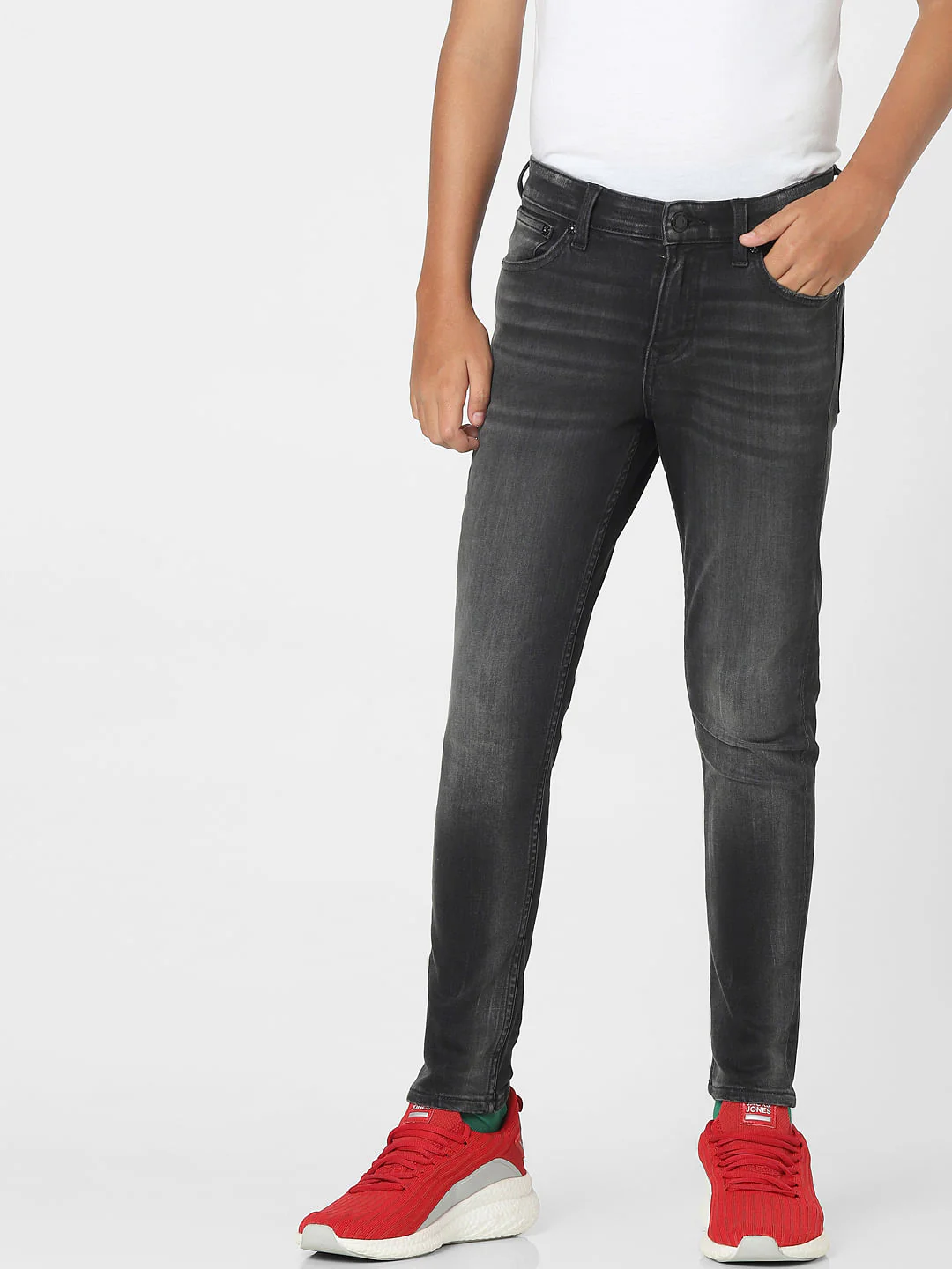 Dark Grey Mid Rise Slim Jeans - Image 2