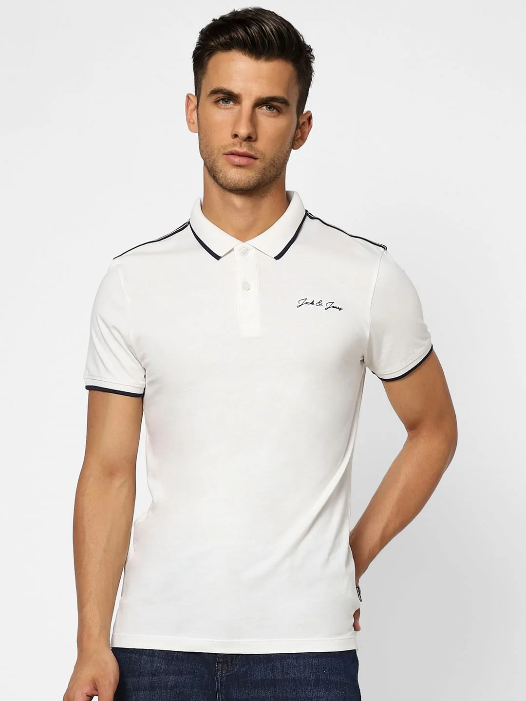 White Logo Print Polo Neck T-shirt - Image 2