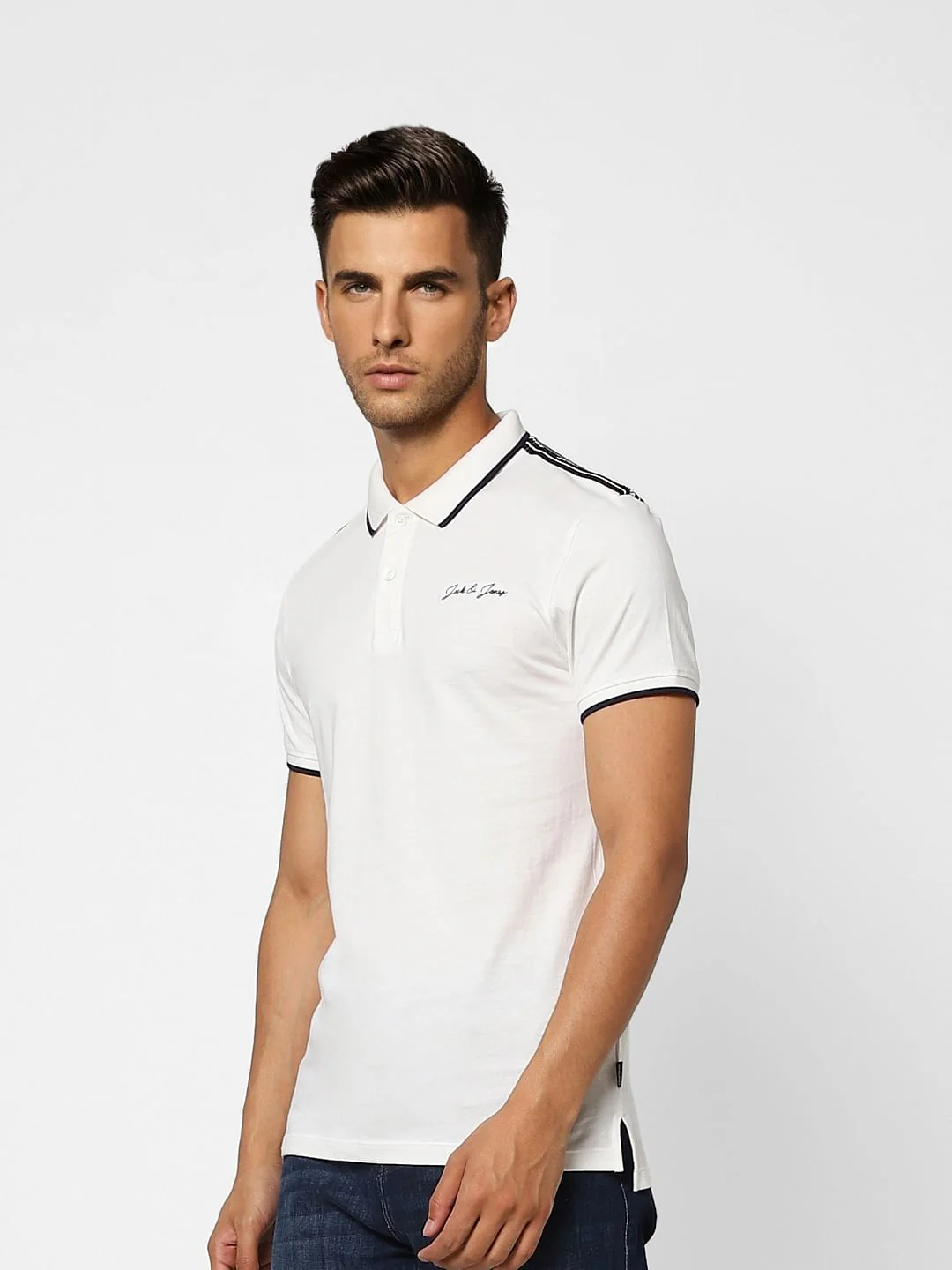 White Logo Print Polo Neck T-shirt - Image 3
