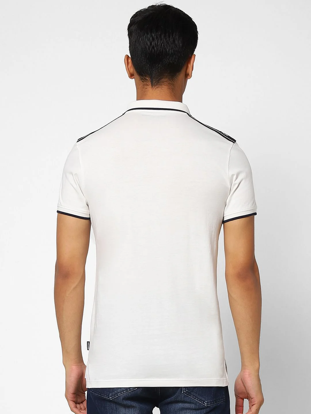 White Logo Print Polo Neck T-shirt - Image 4