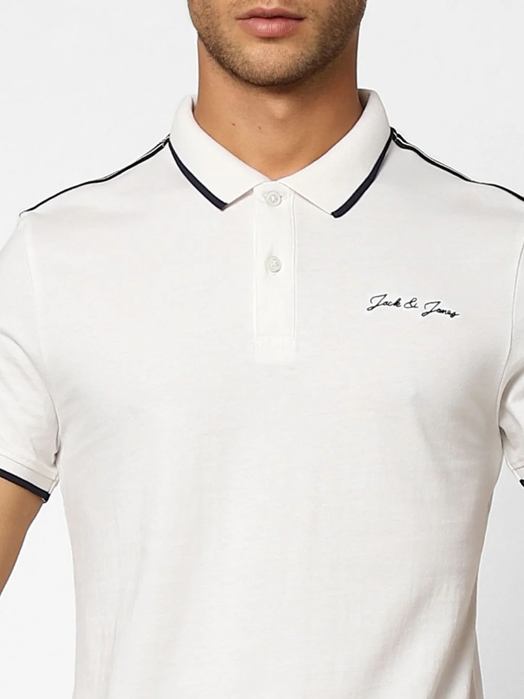 White Logo Print Polo Neck T-shirt - Image 5