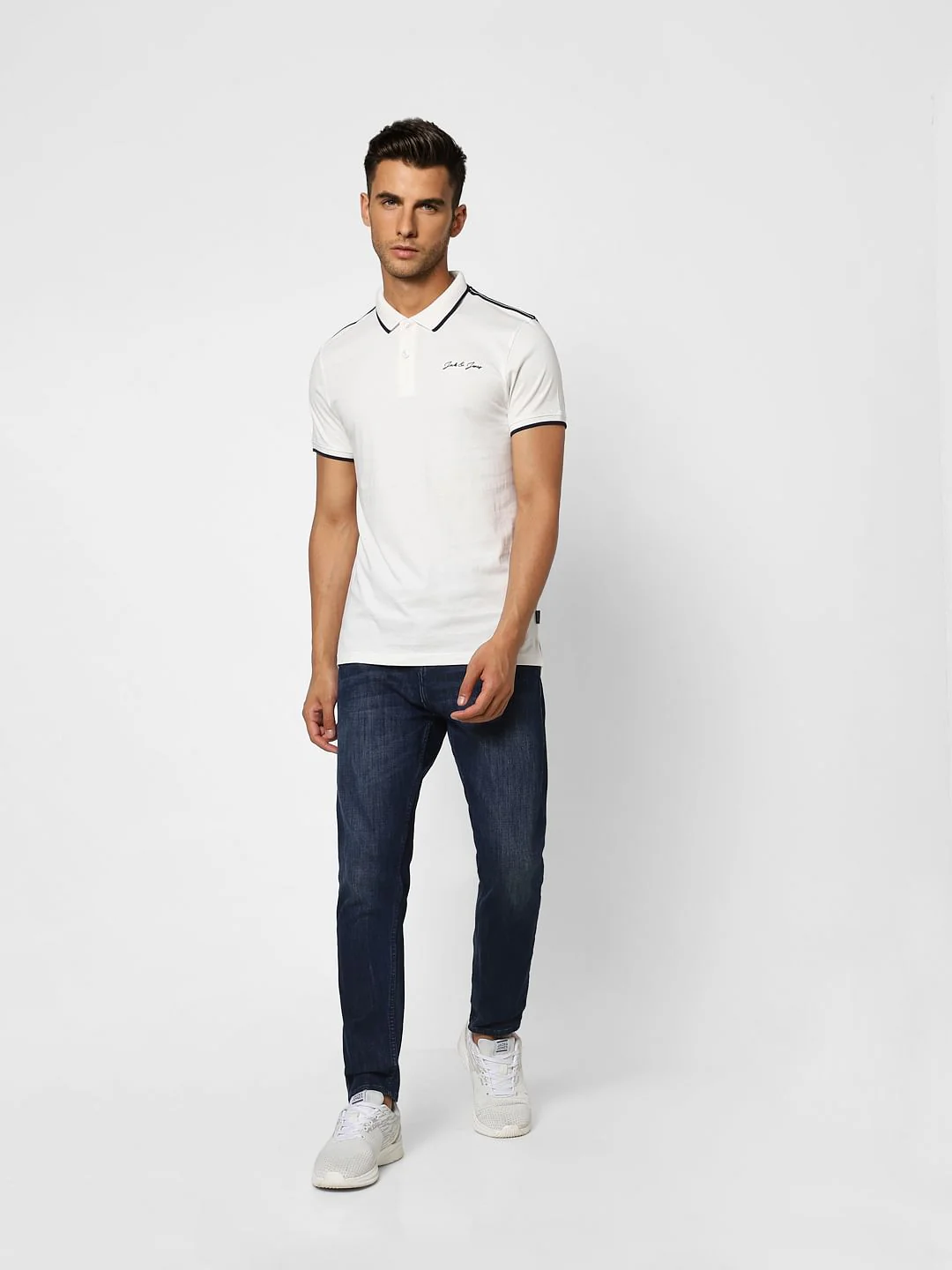 White Logo Print Polo Neck T-shirt - Image 6