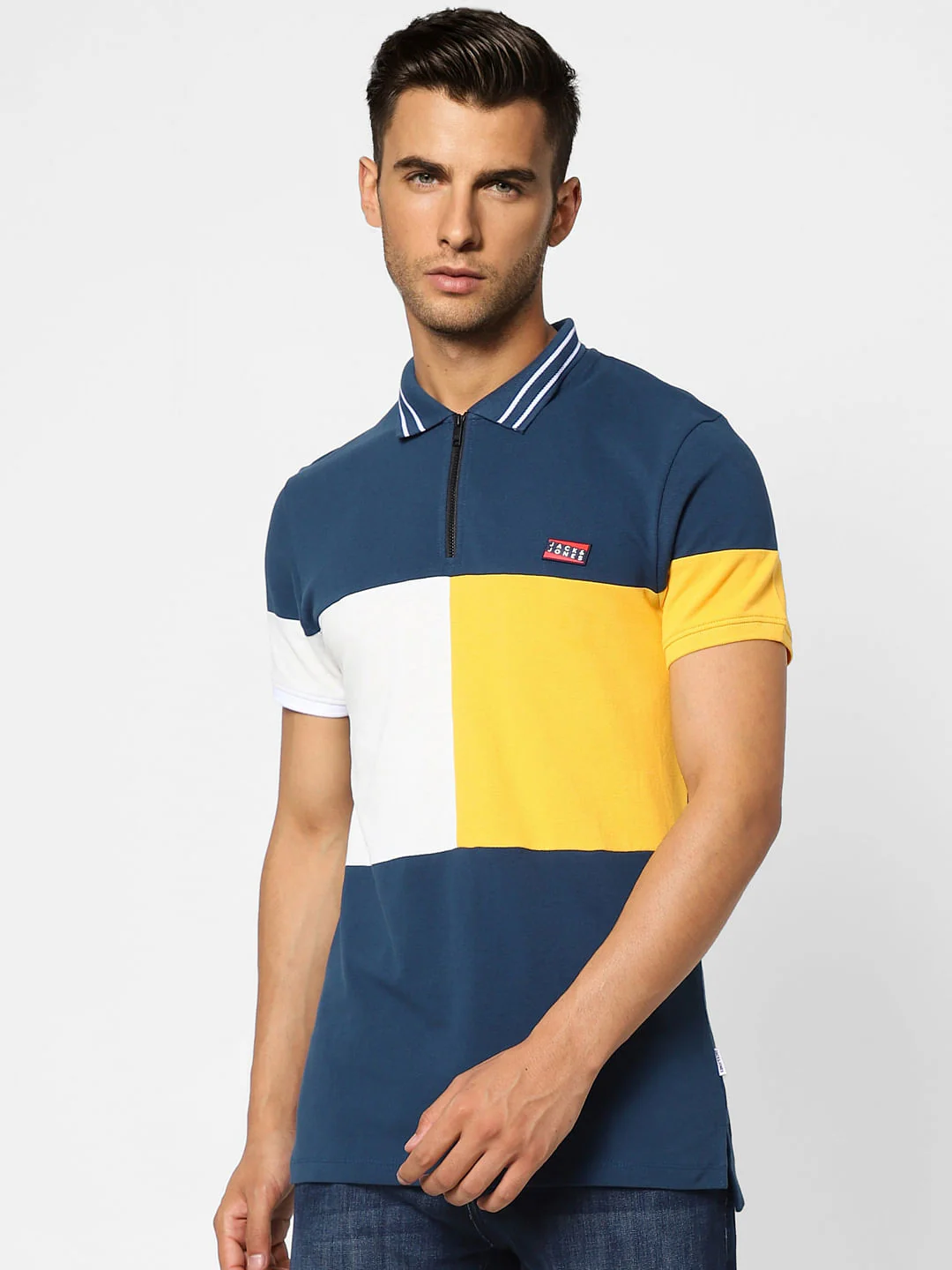 Blue Colourblocked Polo Neck T-shirt - Image 2