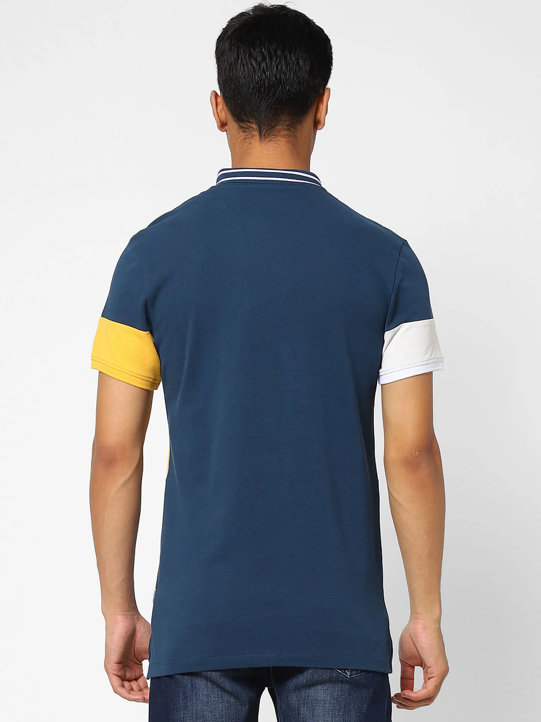 Blue Colourblocked Polo Neck T-shirt - Image 4